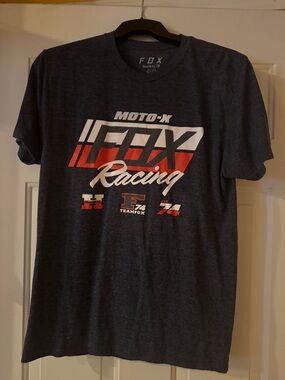 Fox Racing Men's Dark Blue Graphic Moto-X Tee with Red & White Accents